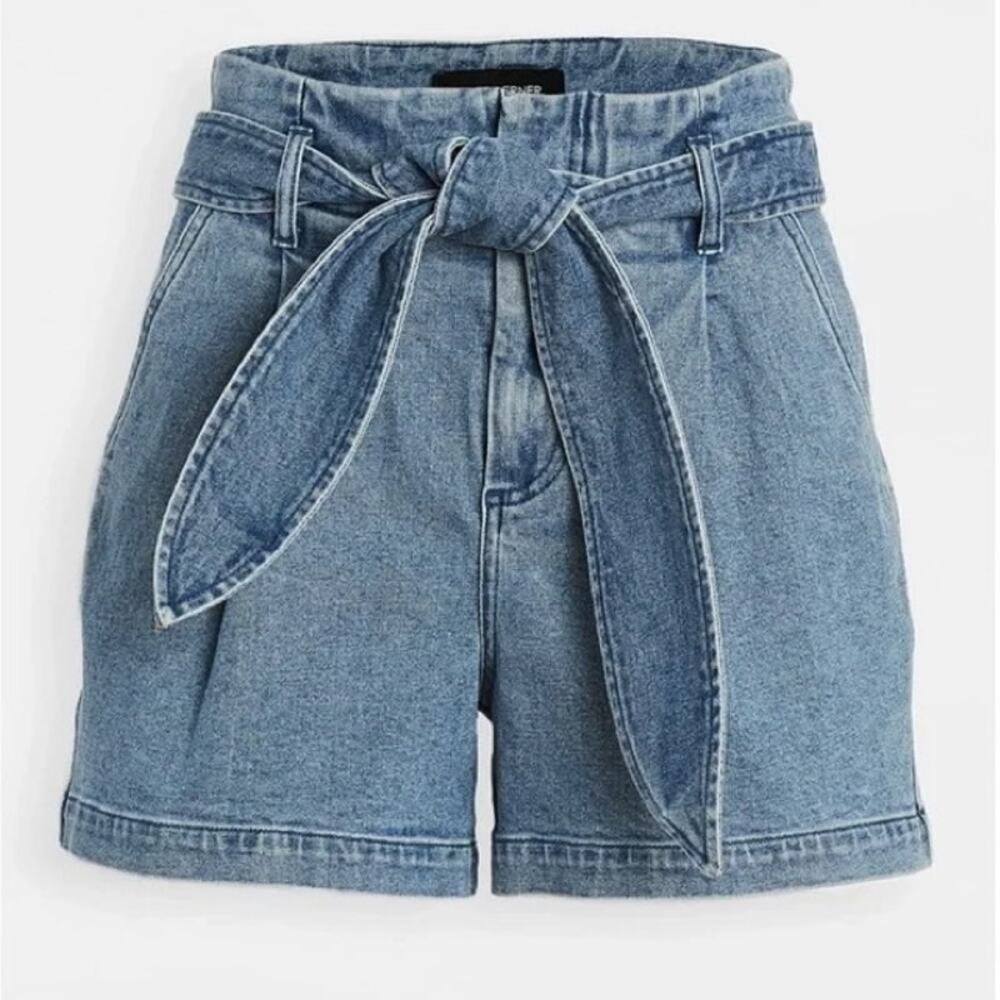 David Lerner Women's Blue Lexi Pleated Belted Denim Shorts Size 25